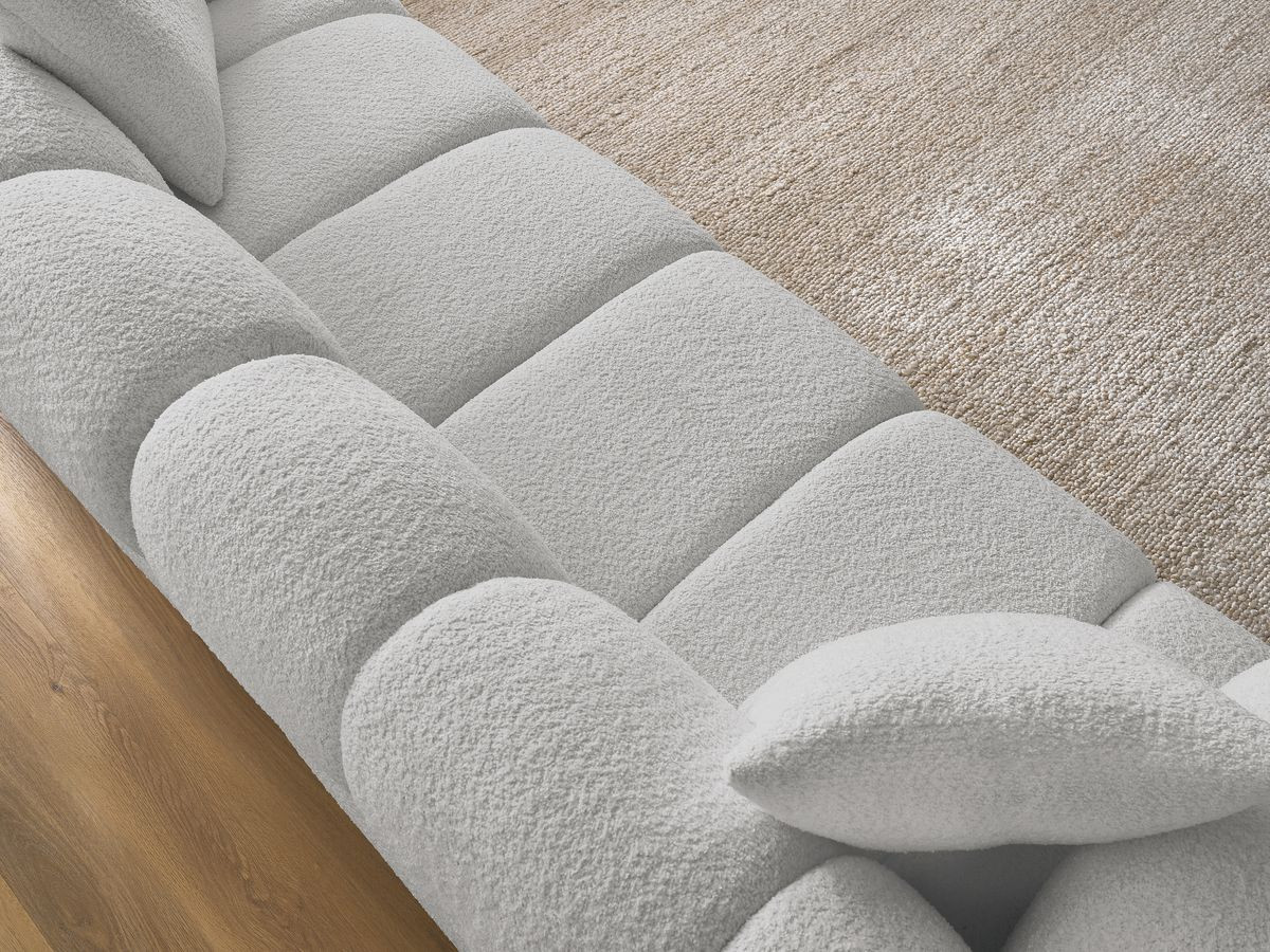 Bobochic Pamira Sofa 3-Sitzer Bouclé-Stoff Hellgrau