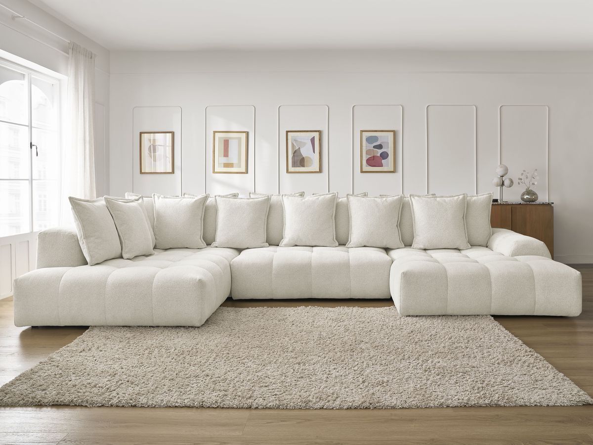 Bobochic Everest Wohnlandschaft, 14 Kissen Melange-Stoff Weiß Ecke rechts