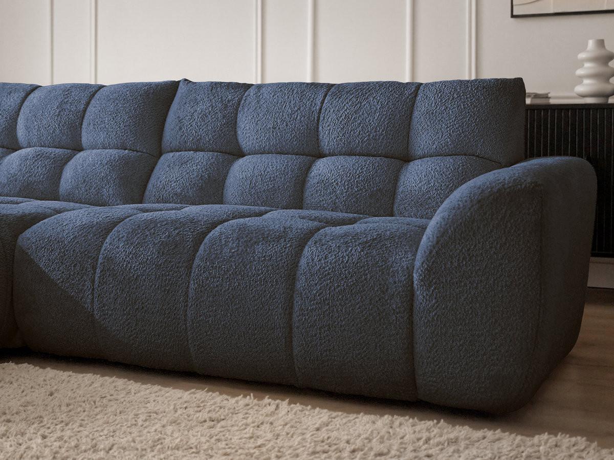 Bobochic Jaya Ecksofa mit Pouf Chenille Dunkelblau Ecke links