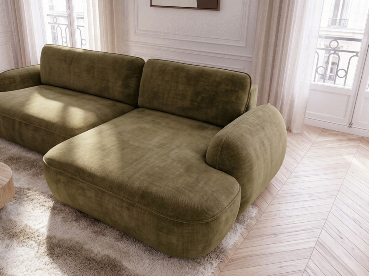 Bobochic Celeste Ecksofa mit Schlaffunktion und Bettkasten Stoff Grün Ecke rechts