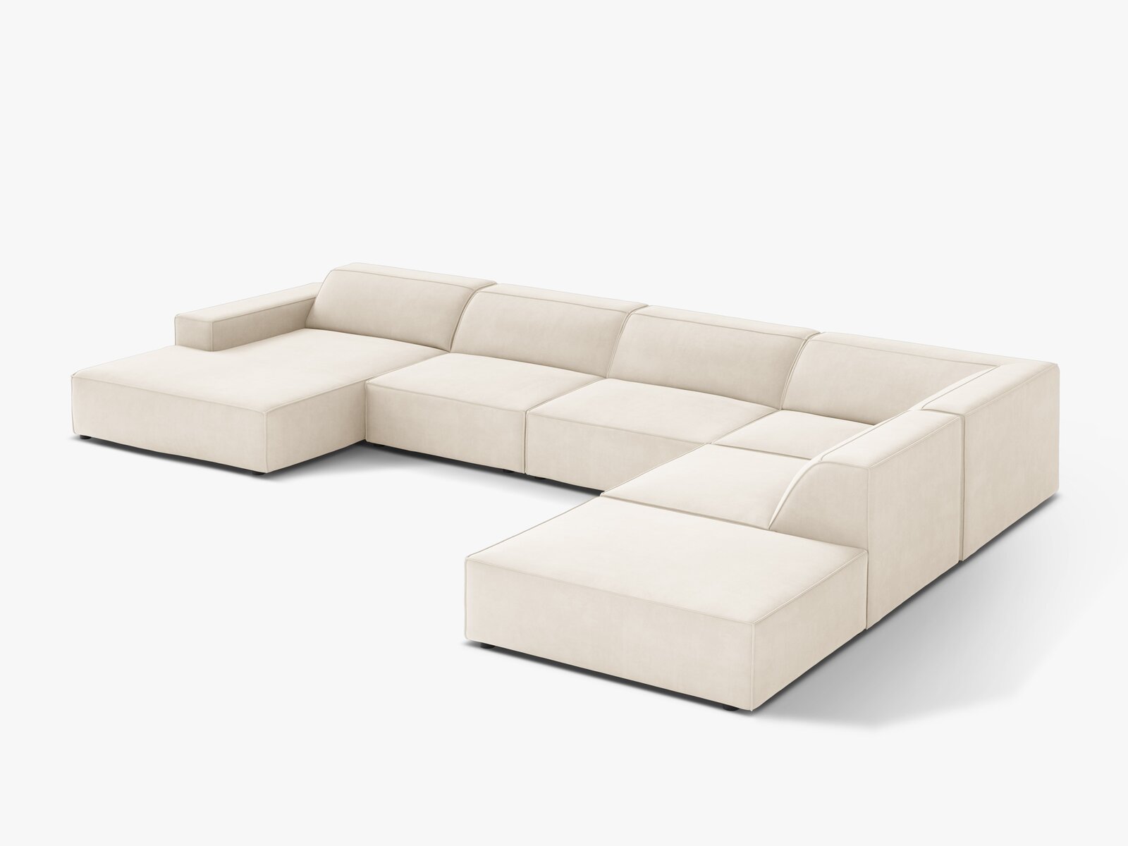Micadoni Panorama-Ecksofa Jodie 7-Sitzer Rechts Samt Bluvel Helles Beige
