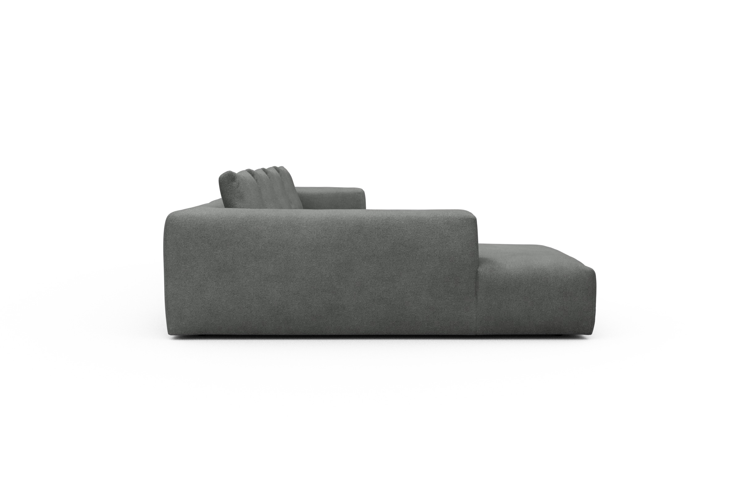 Wohnlandschaft Fred Relax-Ecke links mit 2-Sitzer und Chaiselongue rechts Boucle Skandi 533-Ash-Grey