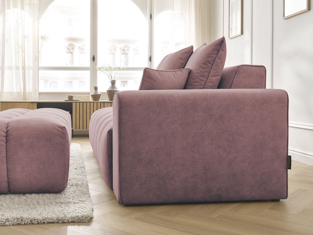 Bobochic Mont-blanc Sofa 5-Sitzer mit Pouf Samt Rosa Armlehne rechts
