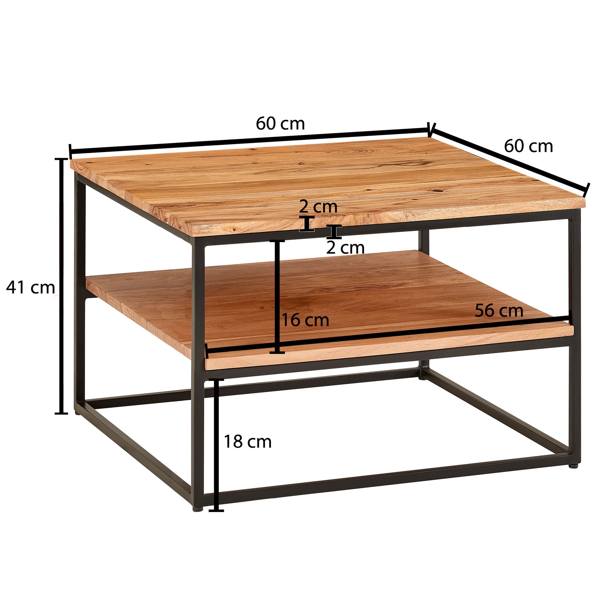 Couchtisch Asbyrgi Akazie Massivholz 60 × 60 × 41 cm