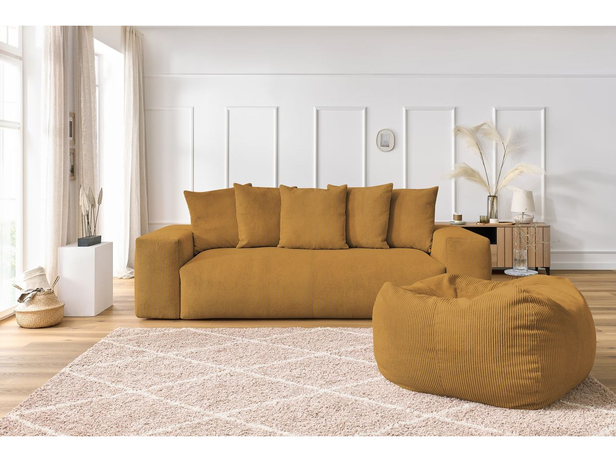 Bobochic Voltaire Sofa 4-Sitzer mit Pouf 280 × 124 cm Cordsamt Gelb