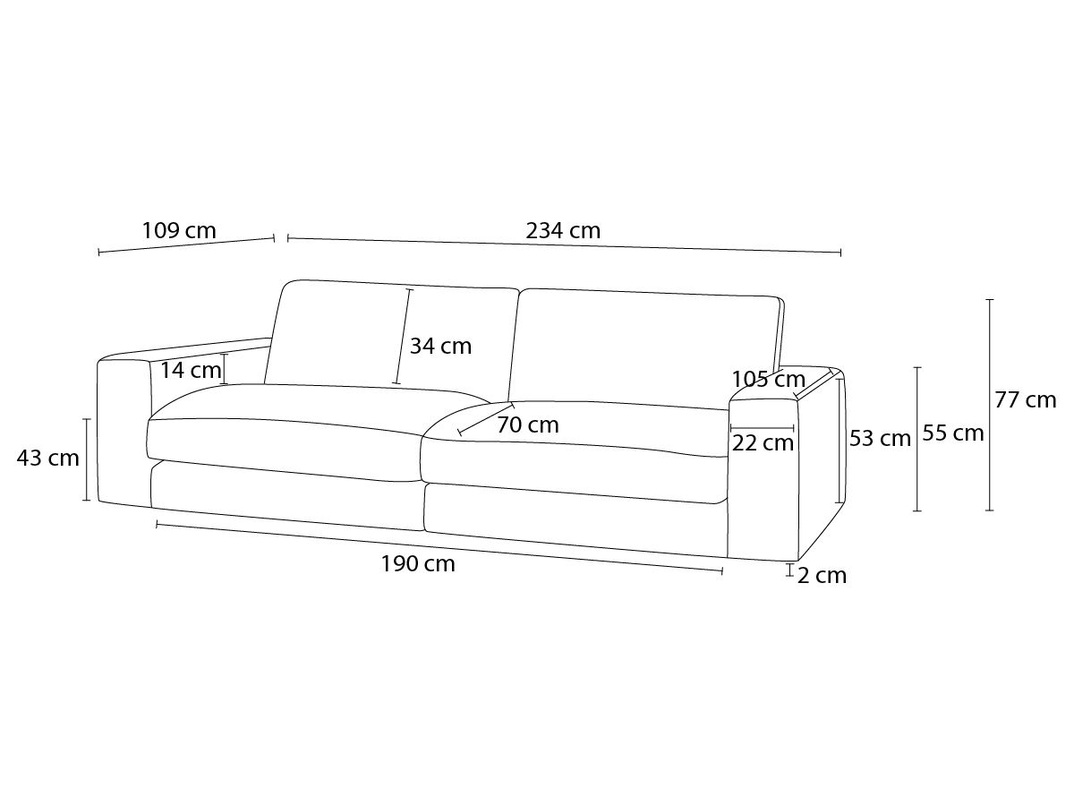 Bobochic Leonard Sofa 3-Sitzer 234 × 109 cm Cordsamt Dunkelgrau