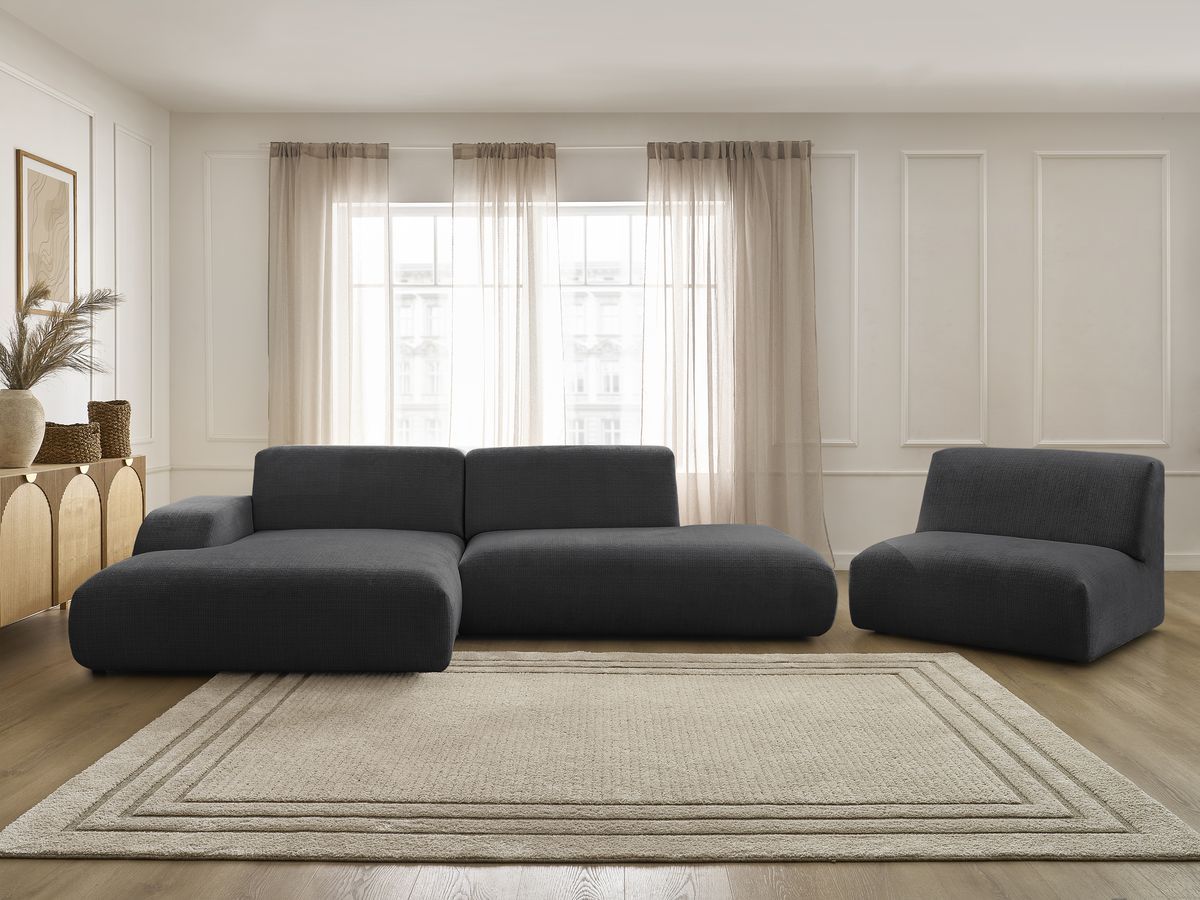 Bobochic Sirius Ecksofa 405 × 170 cm Strukturstoff Schwarz Ecke links