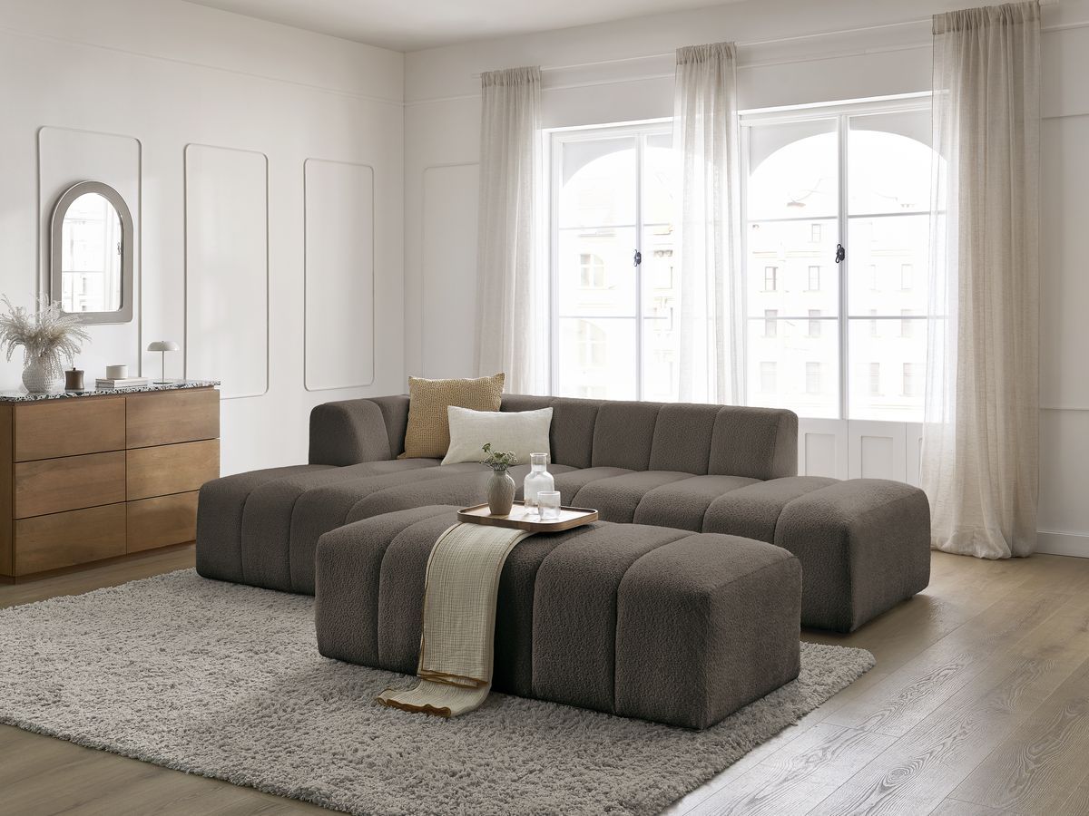 Bobochic Annecy Ecksofa mit Pouf Bouclé-Stoff Braun Ecke links