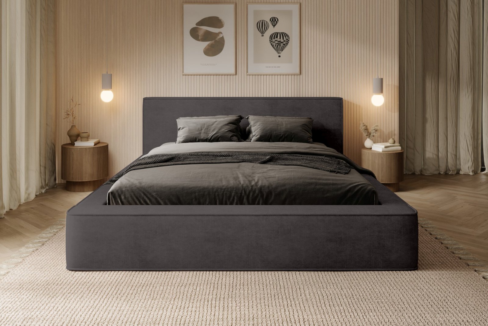 Polsterbett Delano Samtstoff 140x200 mit Metallrahmen Macau Anthracite