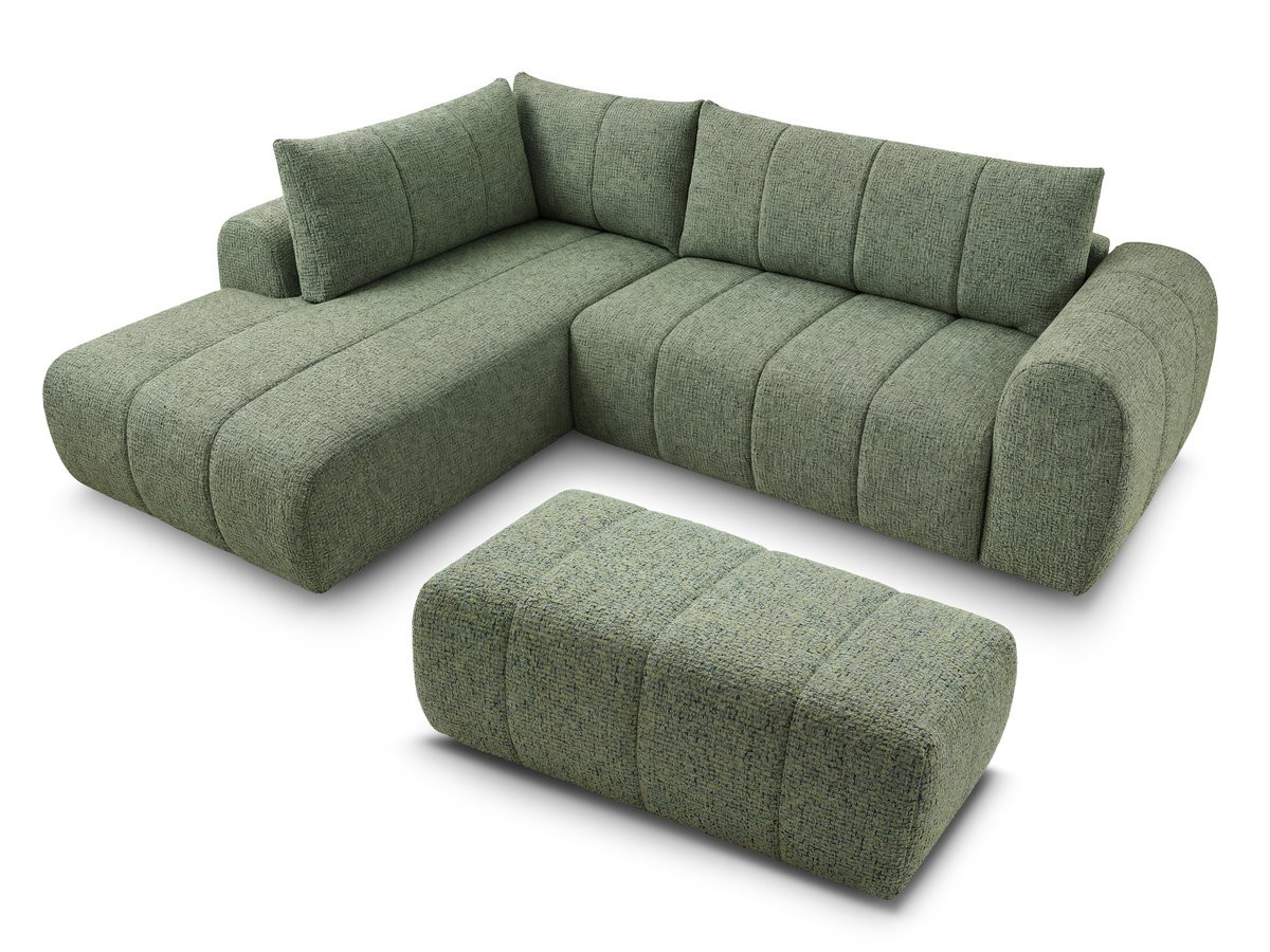Bobochic Nesty Ecksofa in L-Form, 256 cm, mit Pouf Melange-Stoff Hellgrün Ecke links