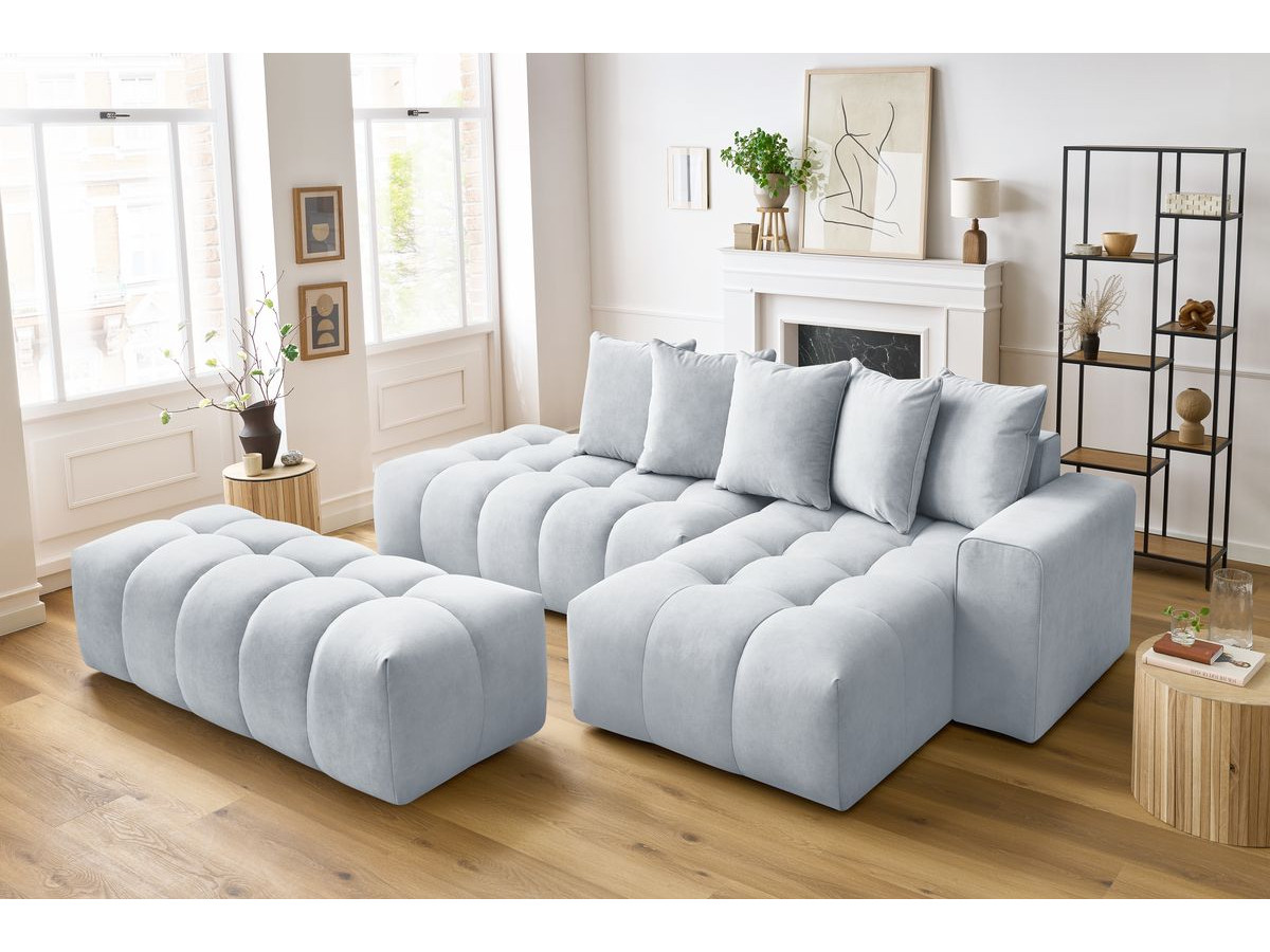 Bobochic Mont-blanc Ecksofa mit Pouf Samt Hellgrau Ecke rechts