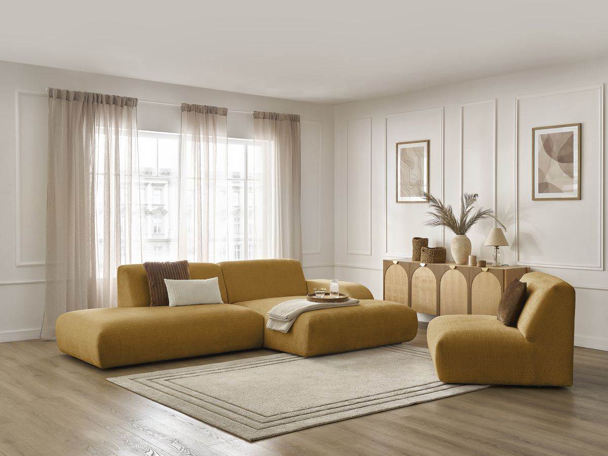 Bobochic Sirius Ecksofa 405 × 170 cm Strukturstoff Gelb Ecke rechts