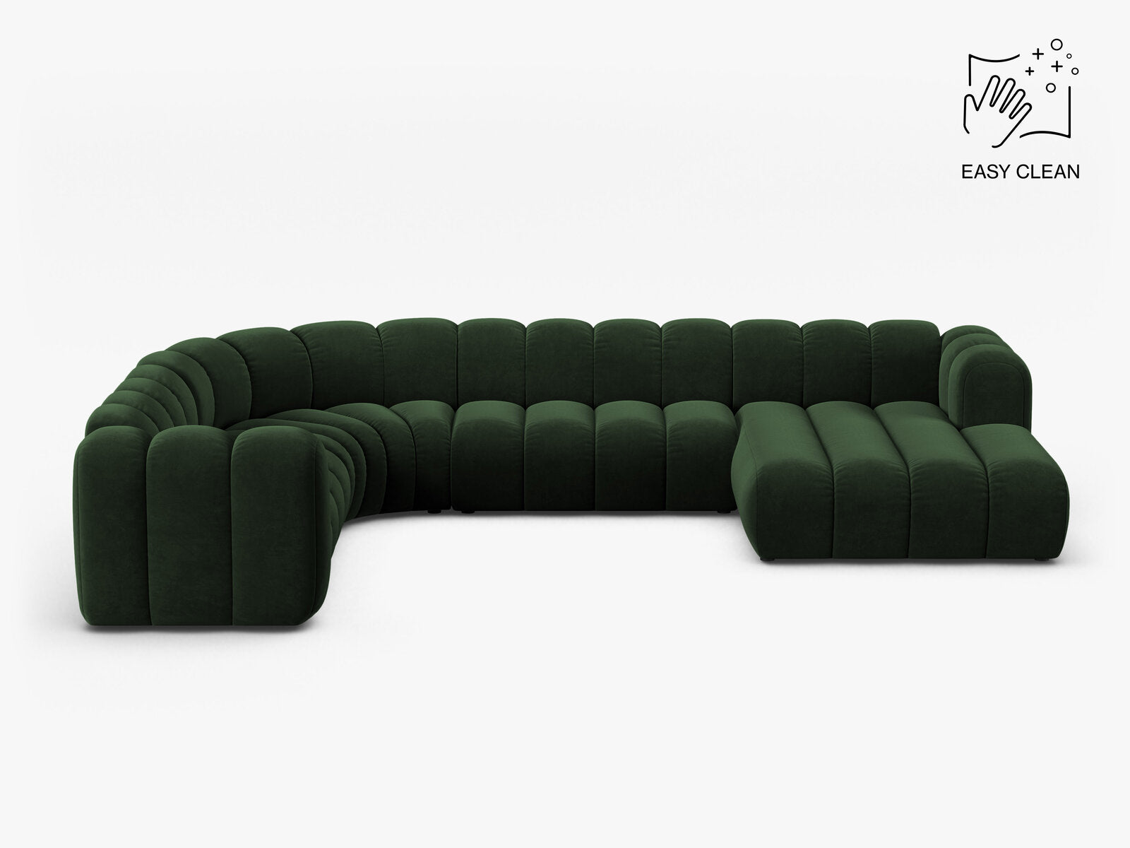 Micadoni Modulares Panorama Ecksofa Lupine 6-Sitzer Links Samt Venus Flaschengrün