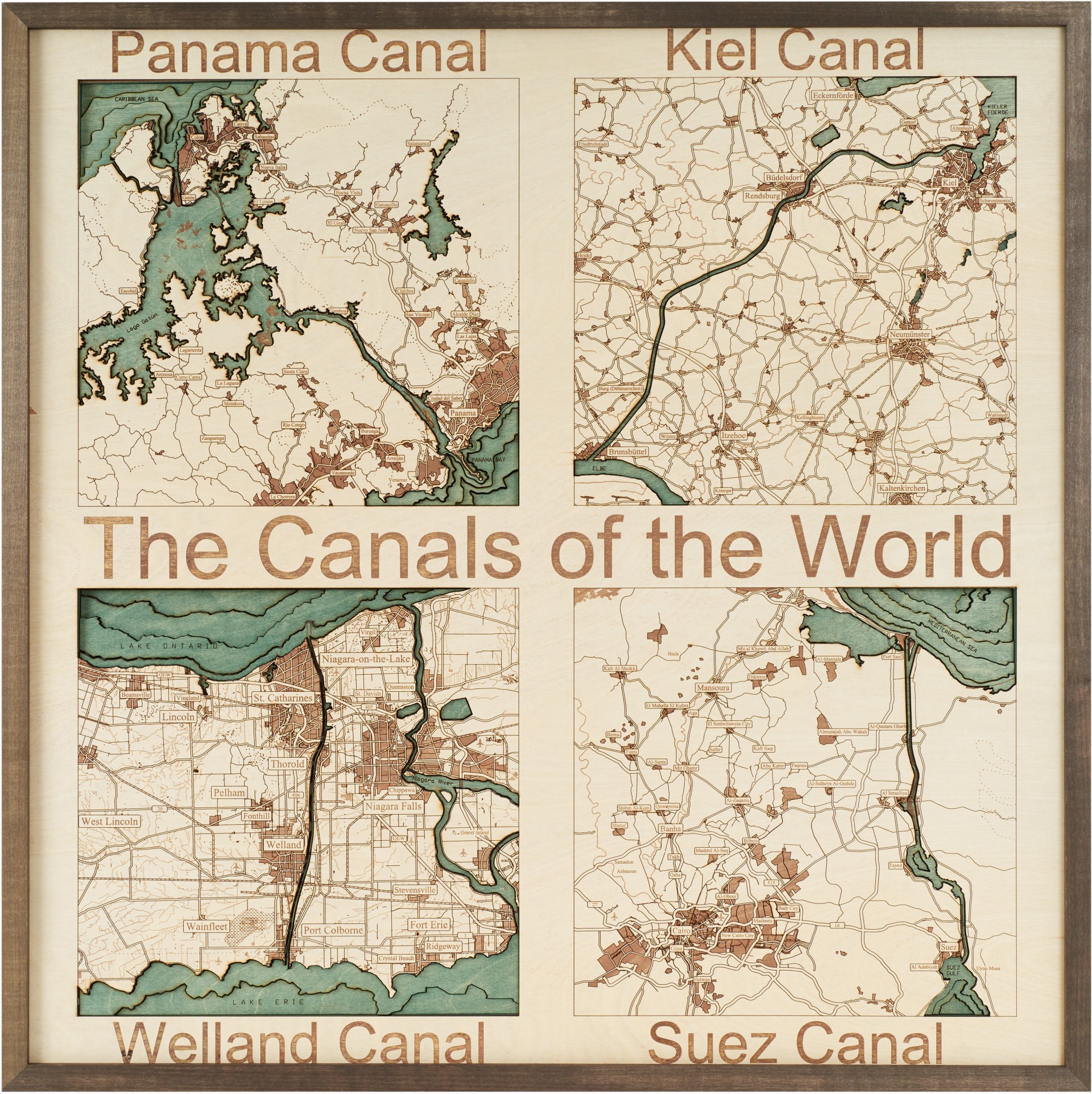Cutting Brothers 3D Holz-Wandkarte 4 Weltkanäle 4 Canals of the World 76 x 76 moebelfaktor