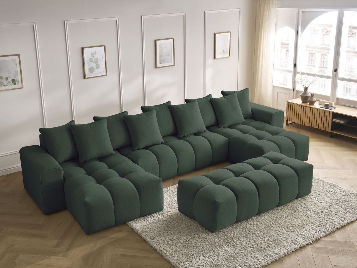 Bobochic Mont-blanc Wohnlandschaft mit Pouf Melange-Stoff Grün