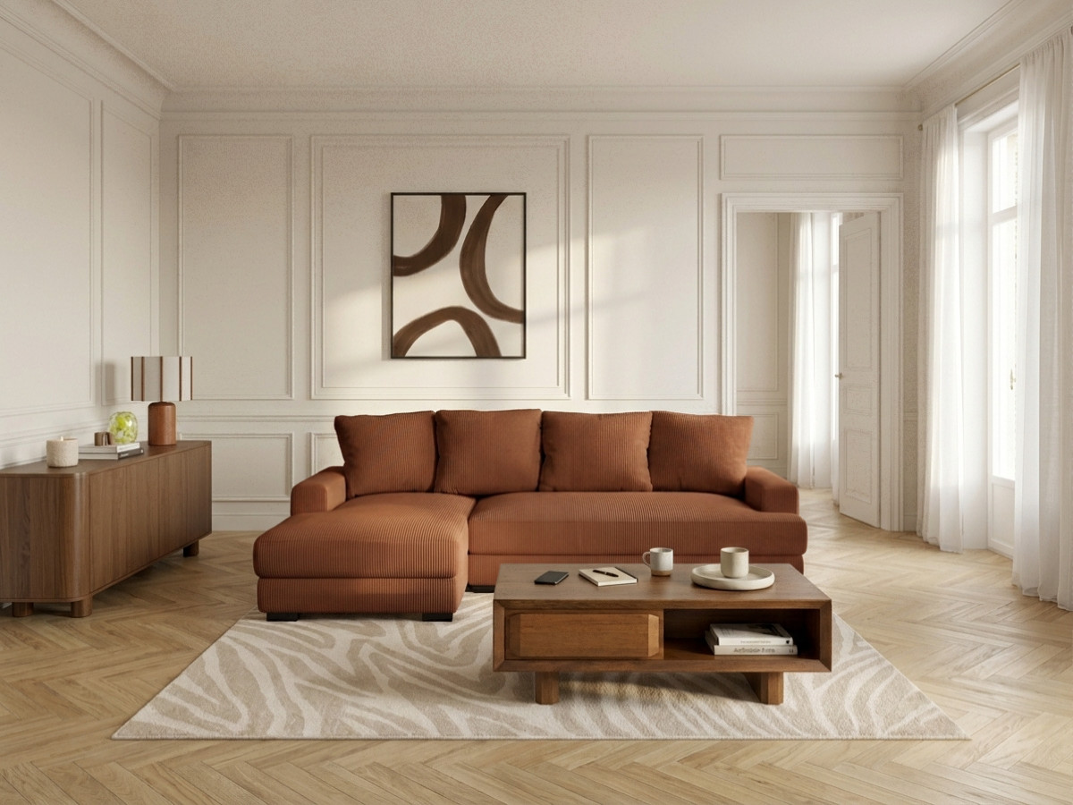 Bobochic Campi Ecksofa mit Schlaffunktion und Bettkasten Cordsamt Orange Ecke links