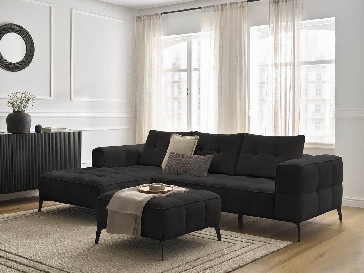 Bobochic Anis Ecksofa mit Pouf Strukturstoff Schwarz Ecke links