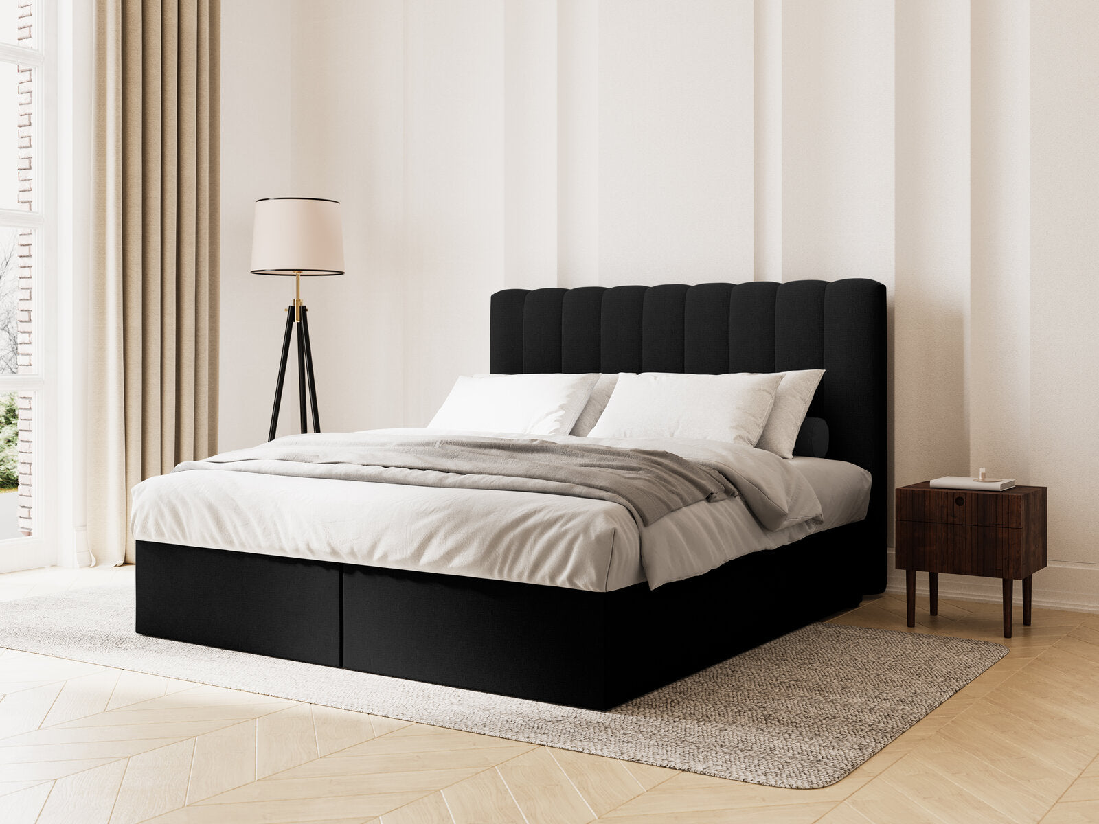 Micadoni Boxspringbett Kelp Strukturierter Stoff Schwarz 180x200