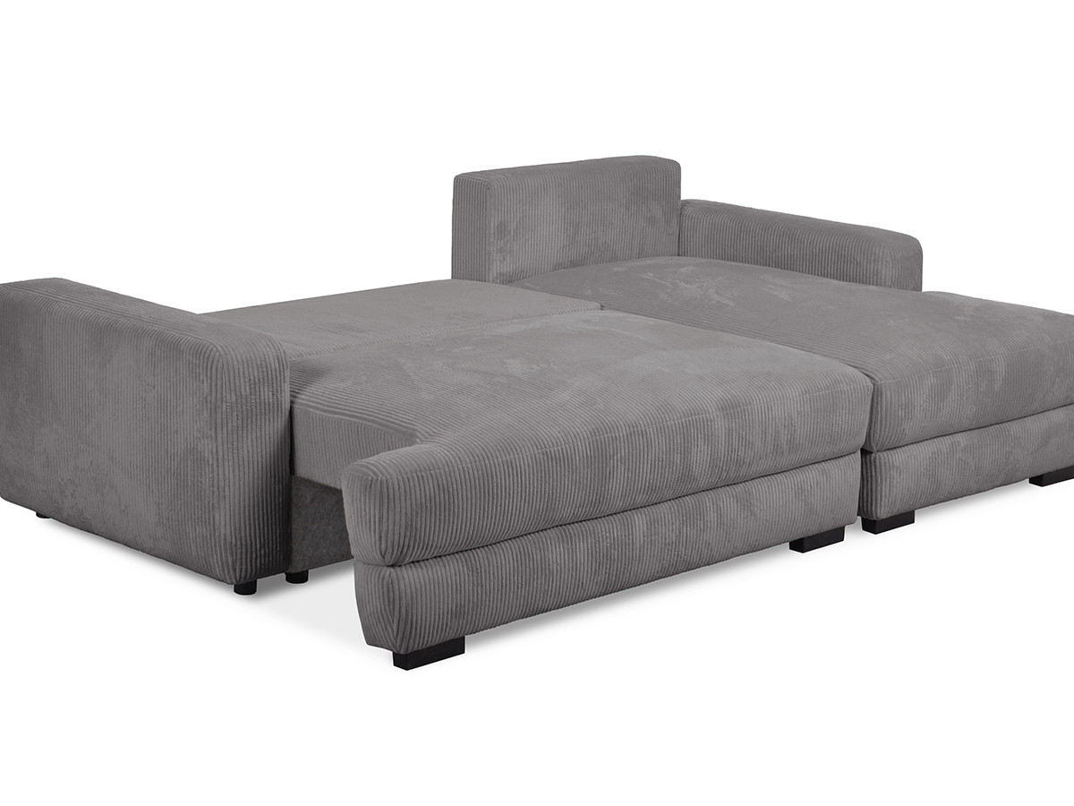 Bobochic Campi Ecksofa mit Schlaffunktion und Bettkasten Cordsamt Dunkelgrau Ecke rechts