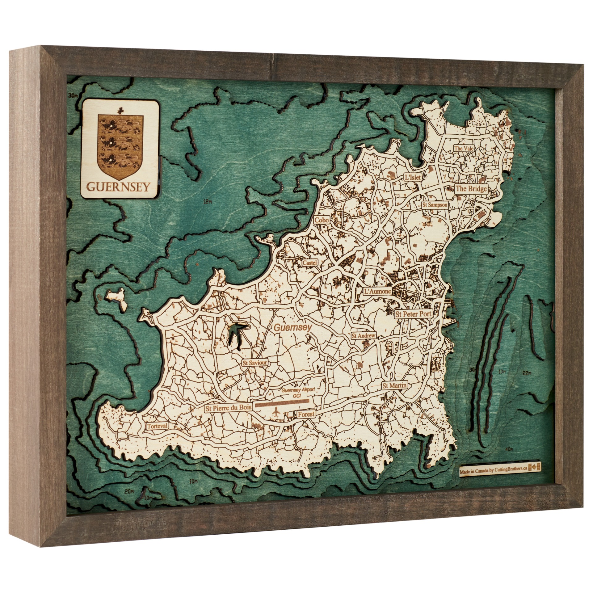 Cutting Brothers 3D Holz-Wandkarte Guernsey 40.5x30.5 cm