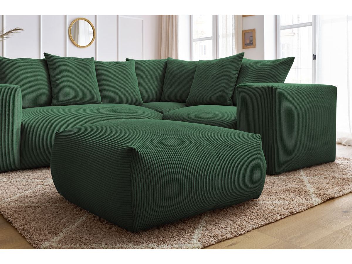 Bobochic Voltaire Ecksofa mit Pouf 268 × 214 cm Cordsamt Grün Ecke rechts