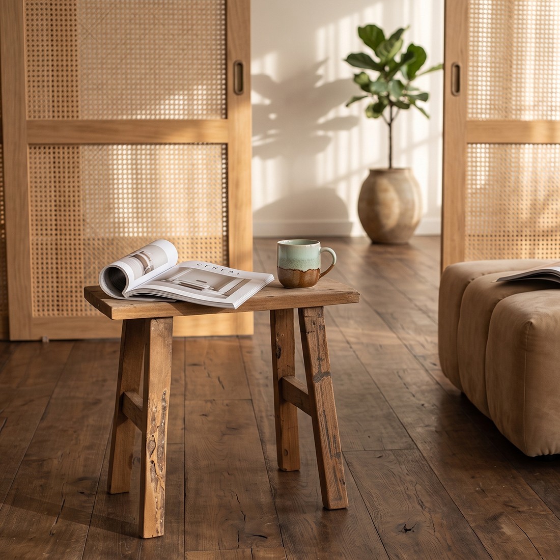 Raw Materials Java Carpenter Beistelltisch/Hocker Recyceltes Holz 16x35x30cm