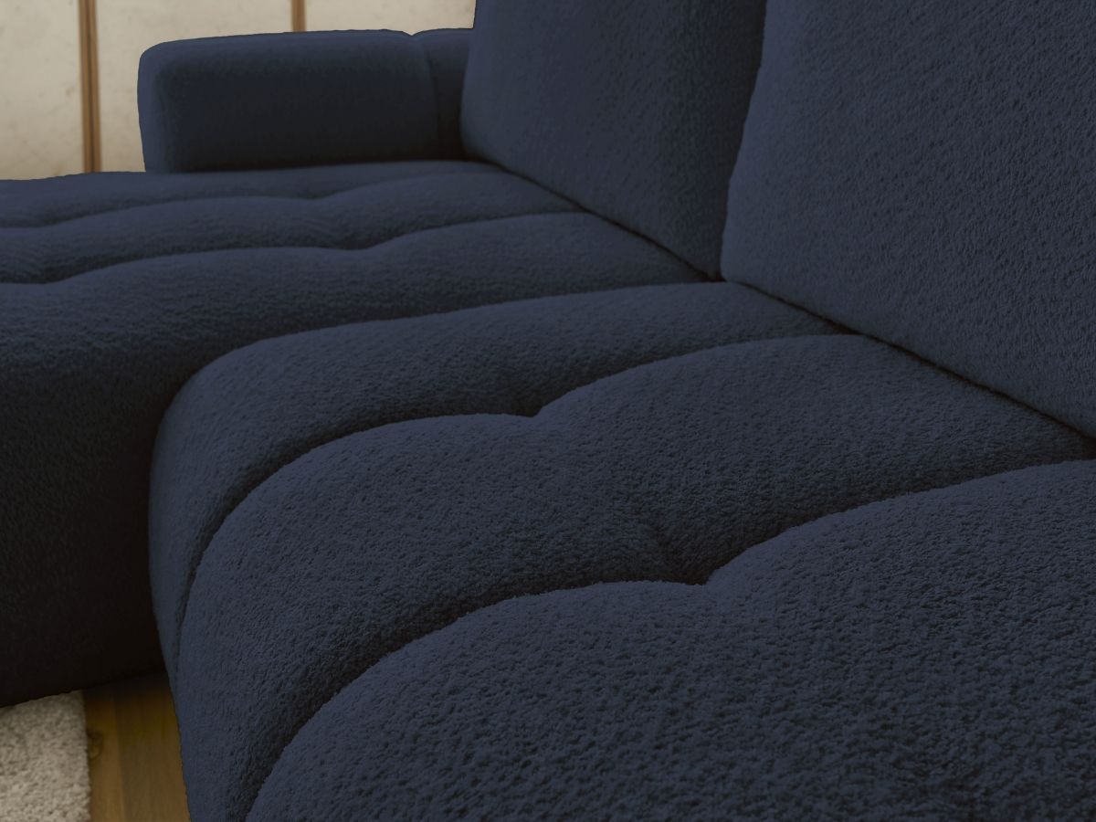 Bobochic Fuji Ecksofa mit Schlaffunktion und Bettkasten 292 × 160 cm Bouclé-Stoff Dunkelblau Ecke links