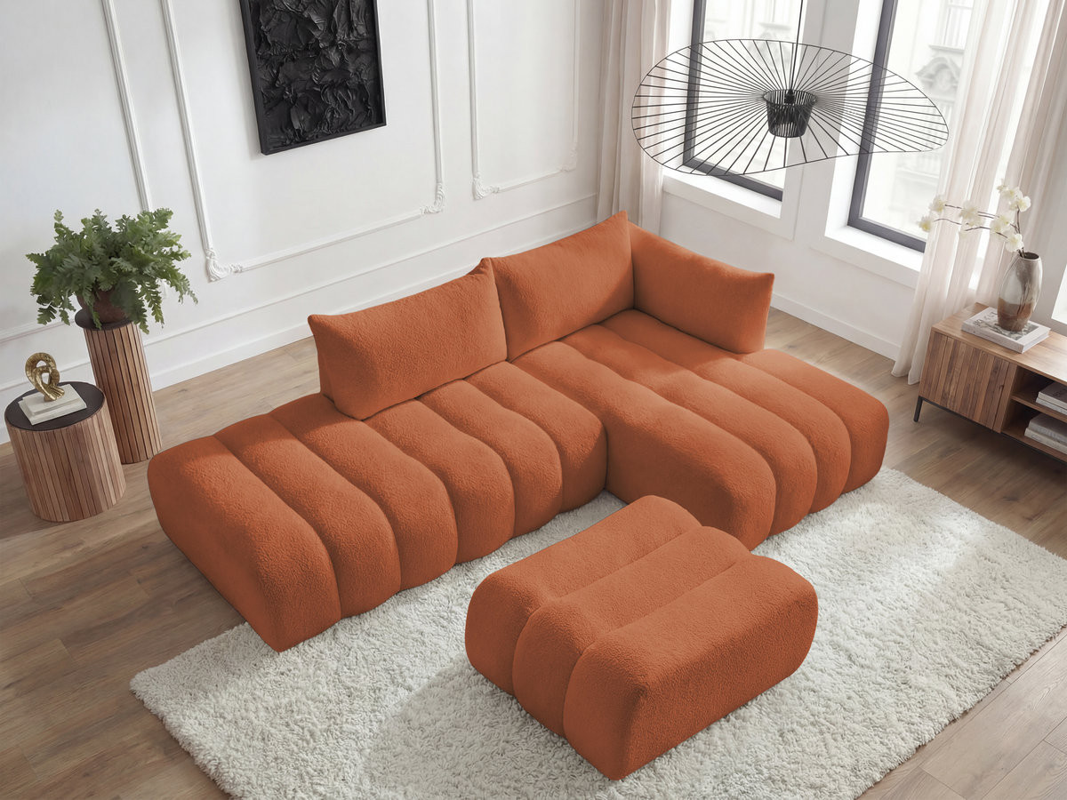 Bobochic Azra Ecksofa mit Pouf 319 × 178 cm Bouclé-Stoff Orange Ecke rechts