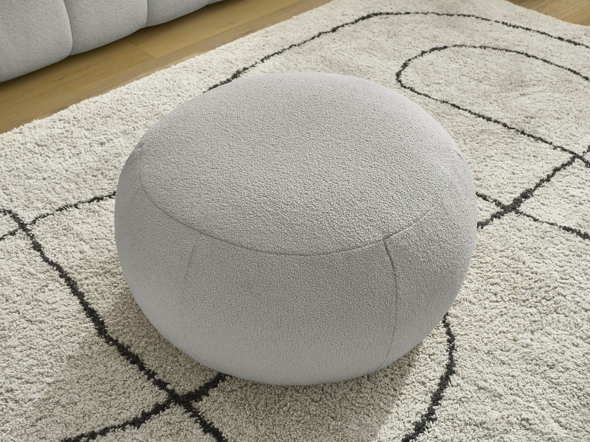 Bobochic Hayden Sofa 4-Sitzer mit Pouf Bouclé-Stoff Hellgrau