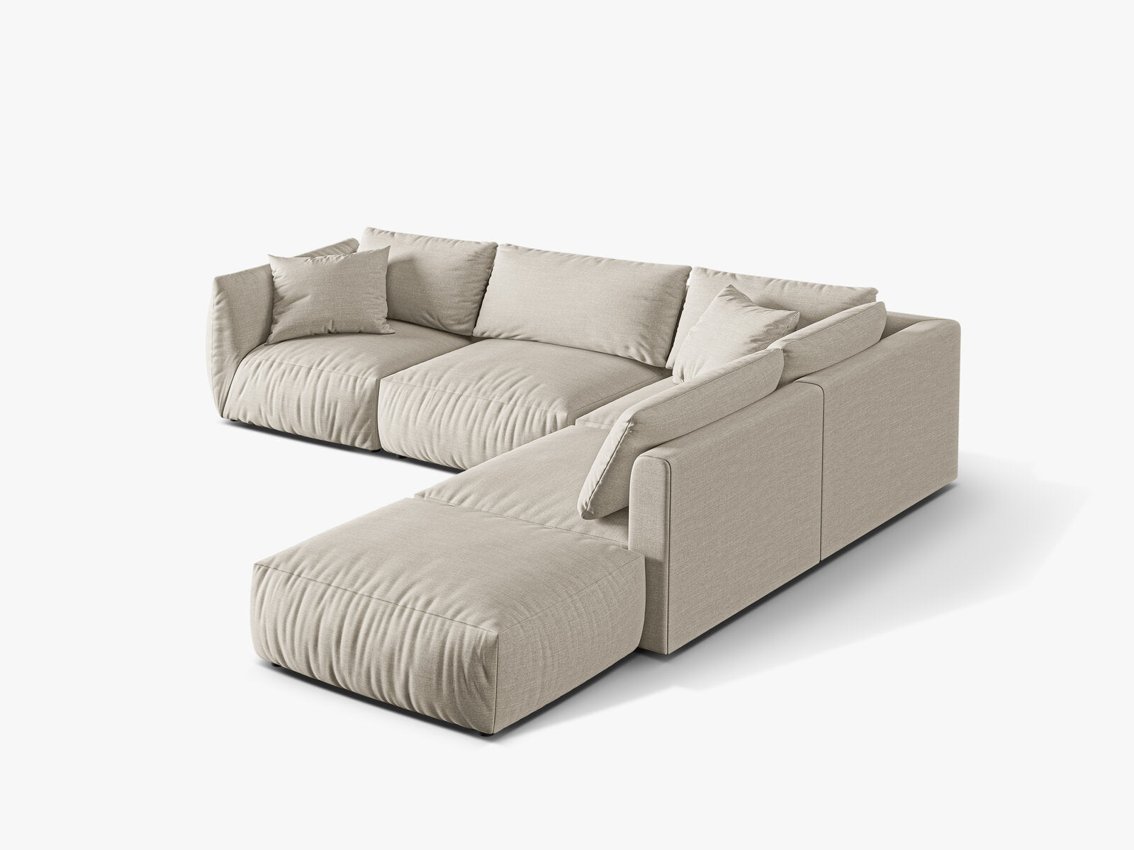Micadoni Modulares Ecksofa Chris 4-Sitzer Rechts Strukturierter Stoff Natur