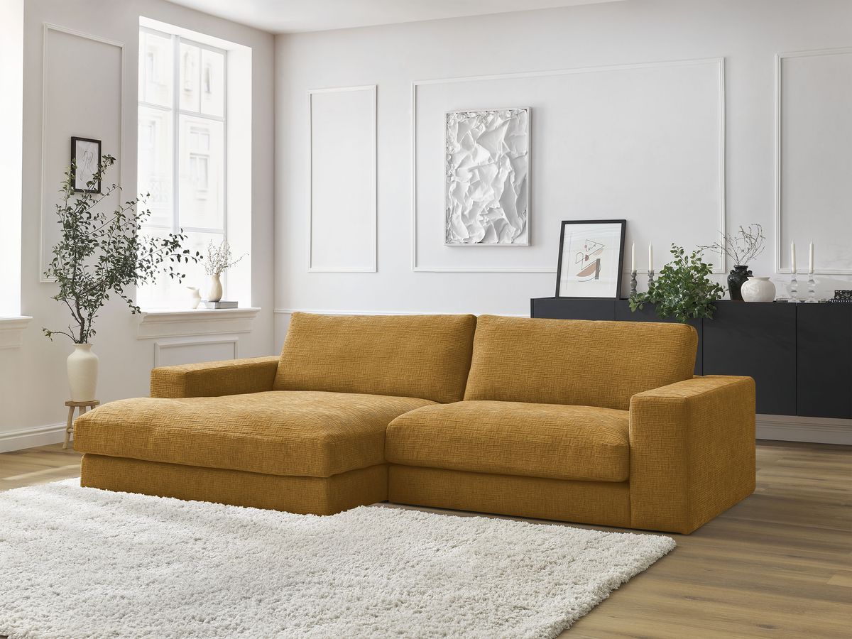 Bobochic Leonard Ecksofa 234 × 159 cm Strukturstoff Gelb Ecke links