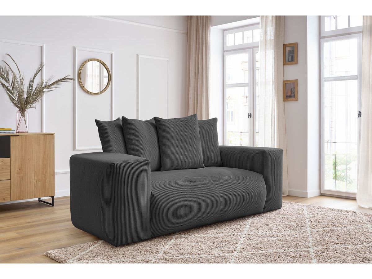Bobochic Voltaire Sofa 2-Sitzer Cordsamt Dunkelgrau