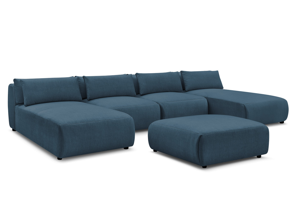 Bobochic Jana Wohnlandschaft mit großem Pouf Samt Blau