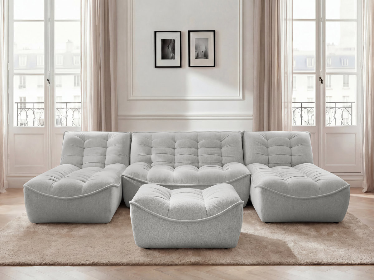 Bobochic Serena Wohnlandschaft mit Pouf Melange-Stoff Hellgrau