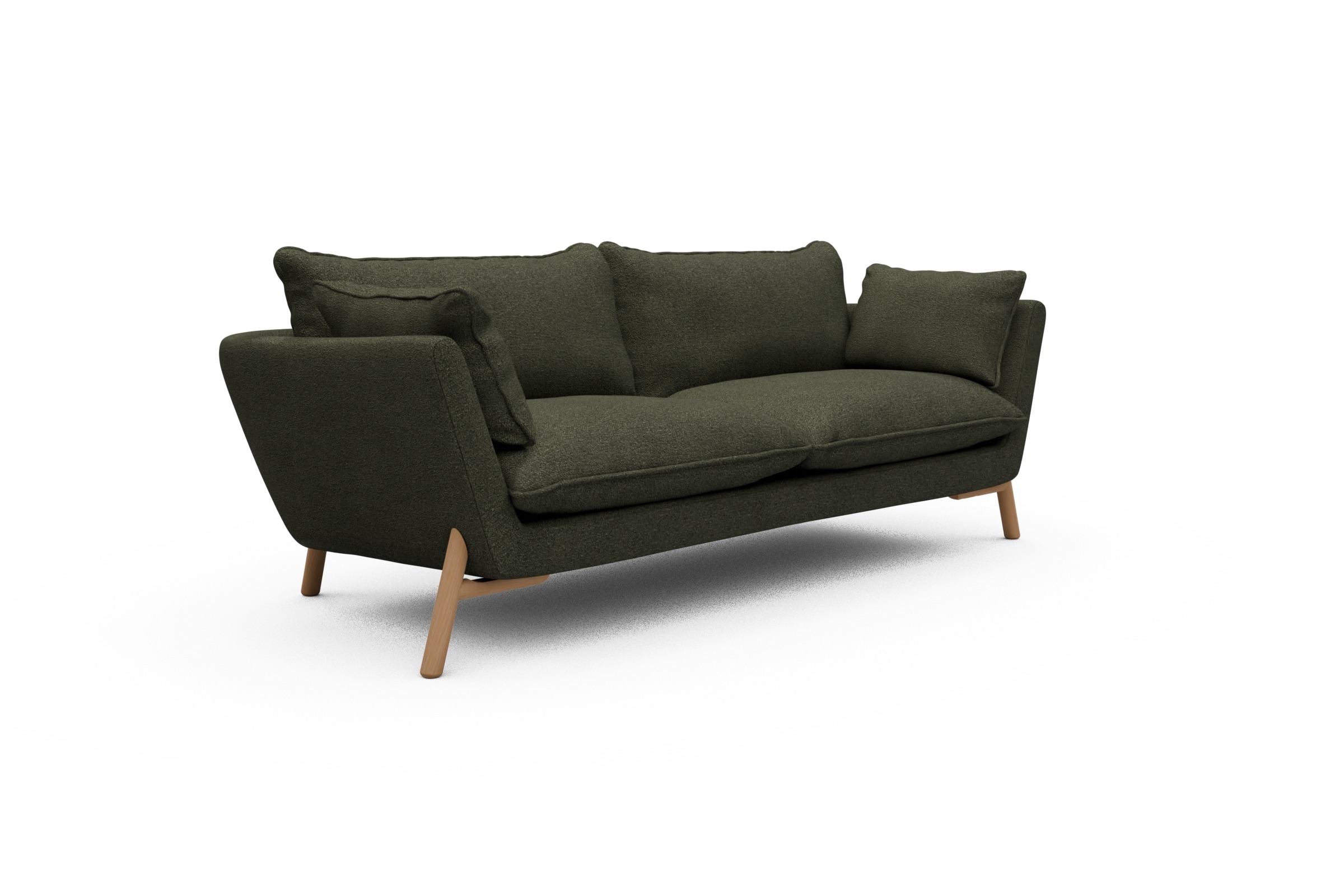 Sofa Emil PREMIUM 3-Sitzer Beinfarbe Eiche Natur Boucle-Forest-Green