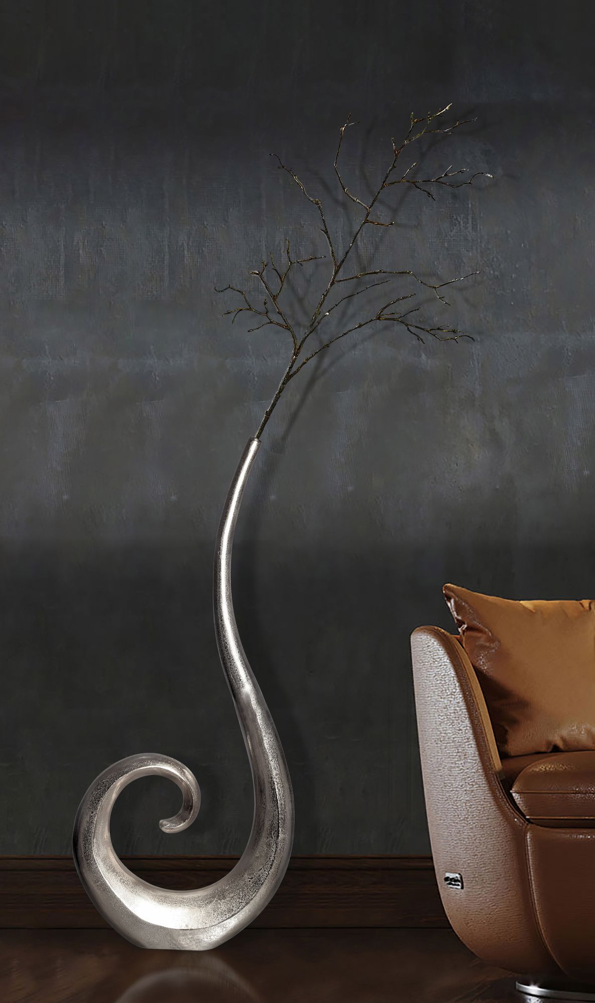Bodenvase Hyllestad Aluminium Silber 48 × 10 × 100 cm