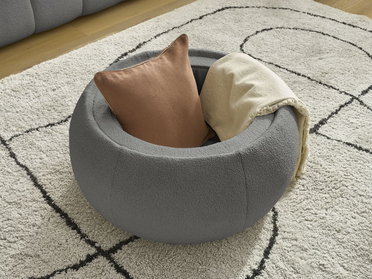 Bobochic Hayden Sofa 2-Sitzer mit Pouf Bouclé-Stoff Dunkelgrau