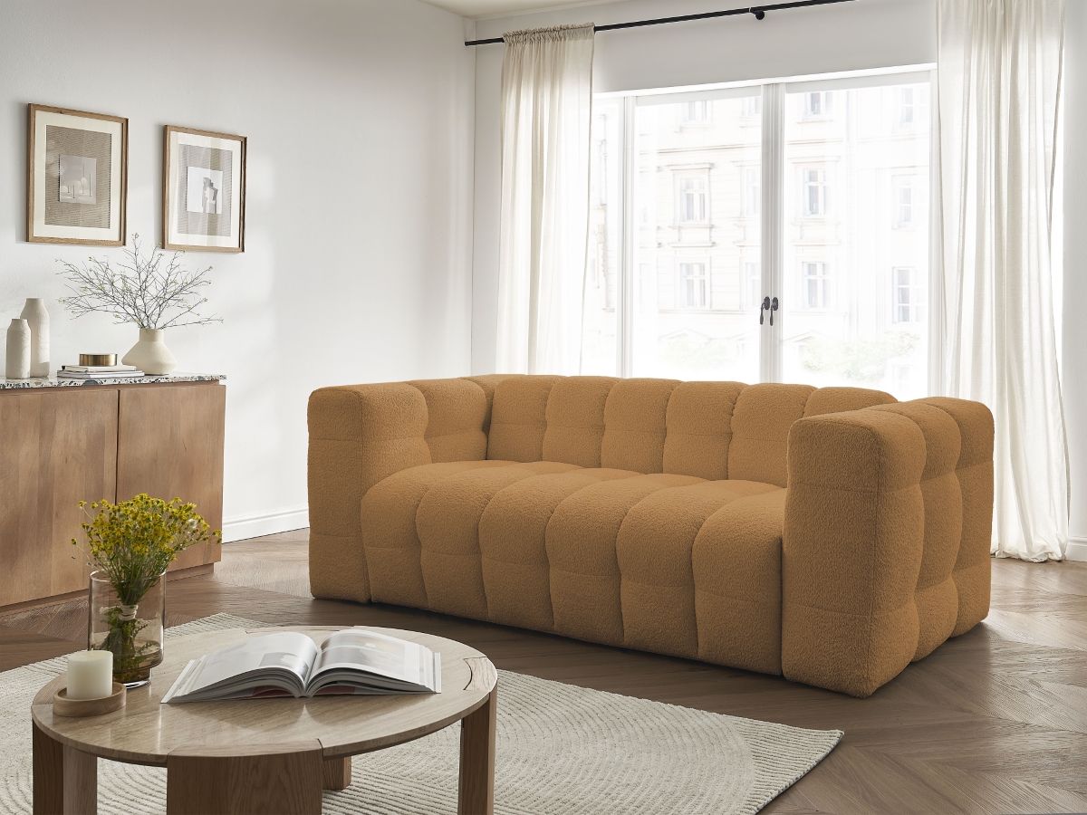 Bobochic Cloud Schlafsofa 3-Sitzer Bouclé-Stoff Gelb
