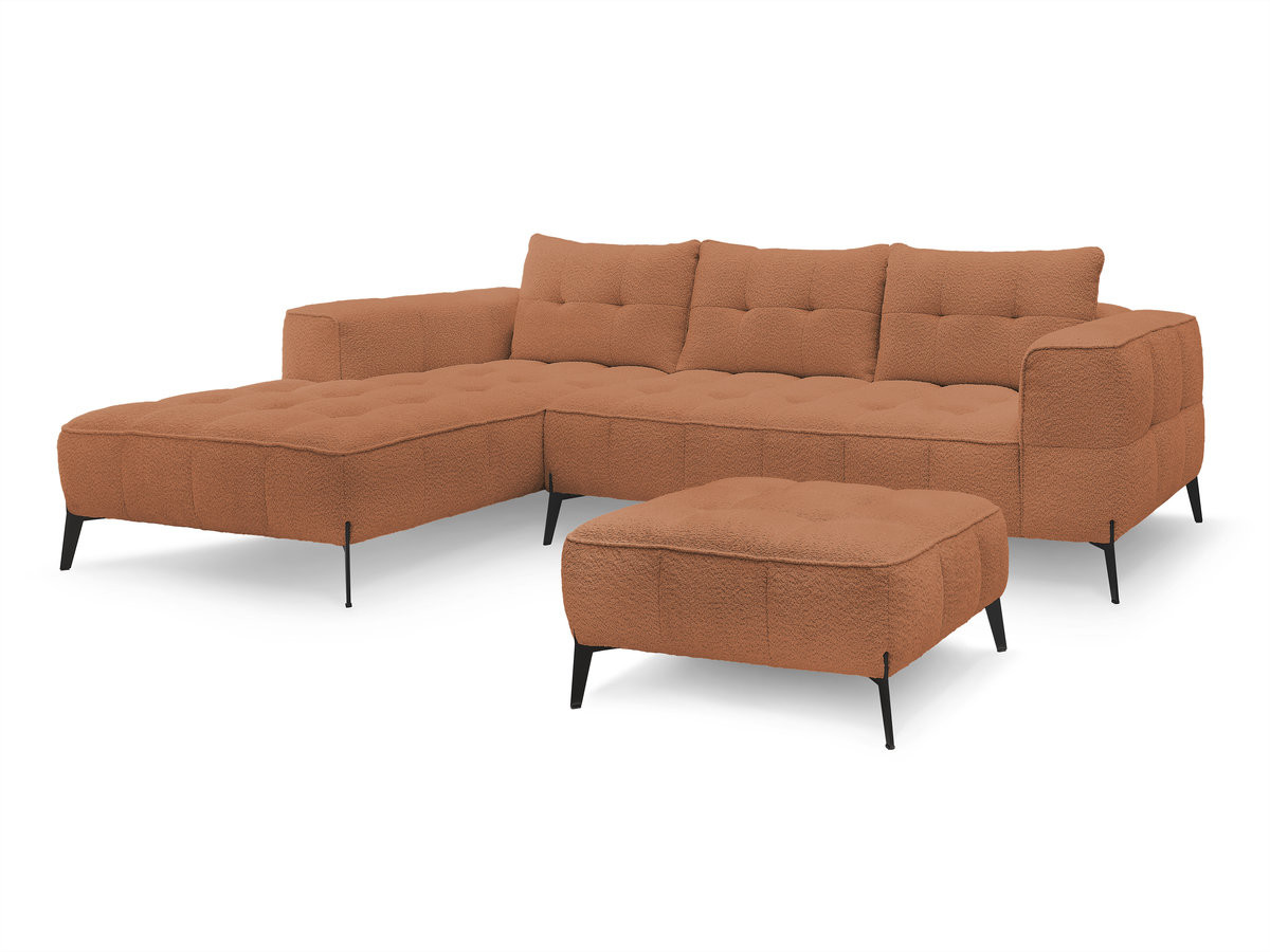 Bobochic Anis Ecksofa mit Pouf Bouclé-Stoff Orange Ecke links