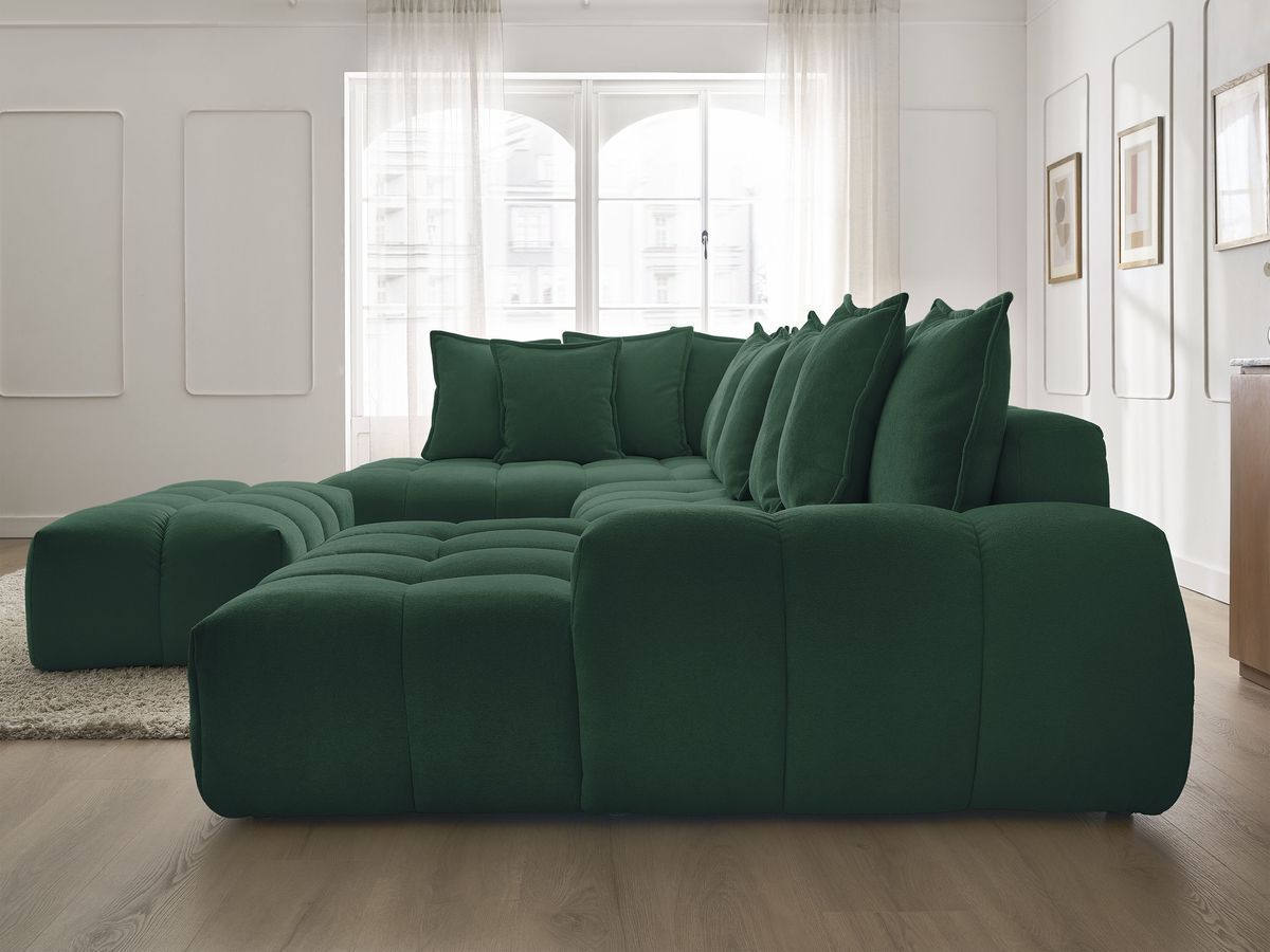 Bobochic Everest Wohnlandschaft mit Pouf, 14 Kissen Strukturstoff Grün Ecke rechts