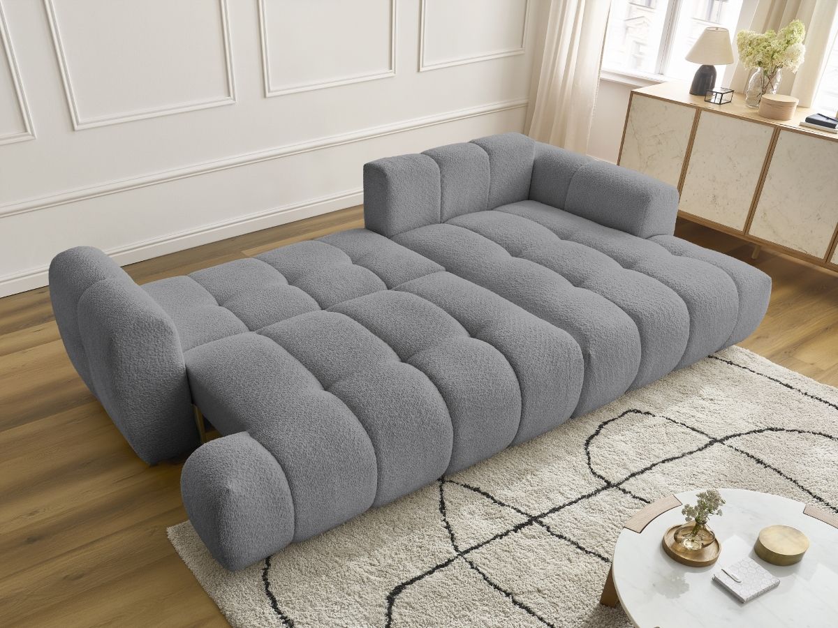 Bobochic Fuji Ecksofa mit Schlaffunktion und Bettkasten 292 × 160 cm Bouclé-Stoff Dunkelgrau Ecke rechts