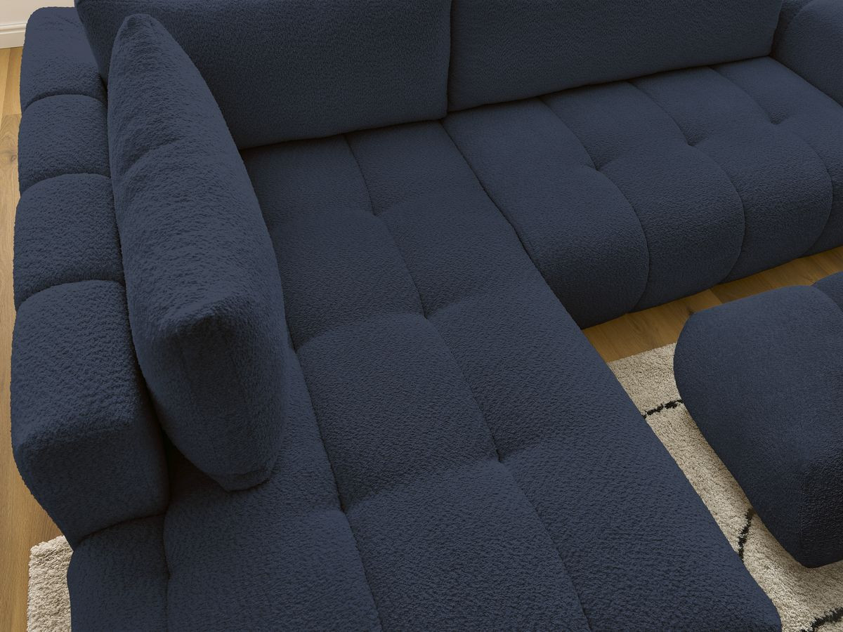 Bobochic Fuji Ecksofa mit Schlaffunktion und Bettkasten und Pouf 282 × 204 cm Bouclé-Stoff Dunkelblau Ecke links