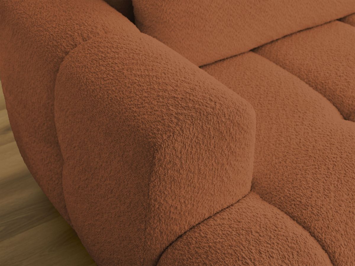 Bobochic Fuji Ecksofa mit Schlaffunktion und Bettkasten und Pouf 292 × 160 cm Bouclé-Stoff Orange Ecke rechts