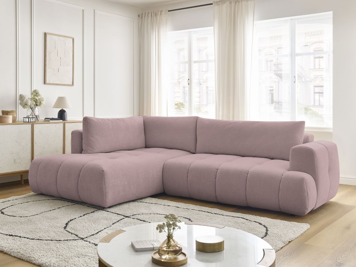 Bobochic Fuji Ecksofa mit Schlaffunktion und Bettkasten 282 × 204 cm Stoff Rosa Ecke links