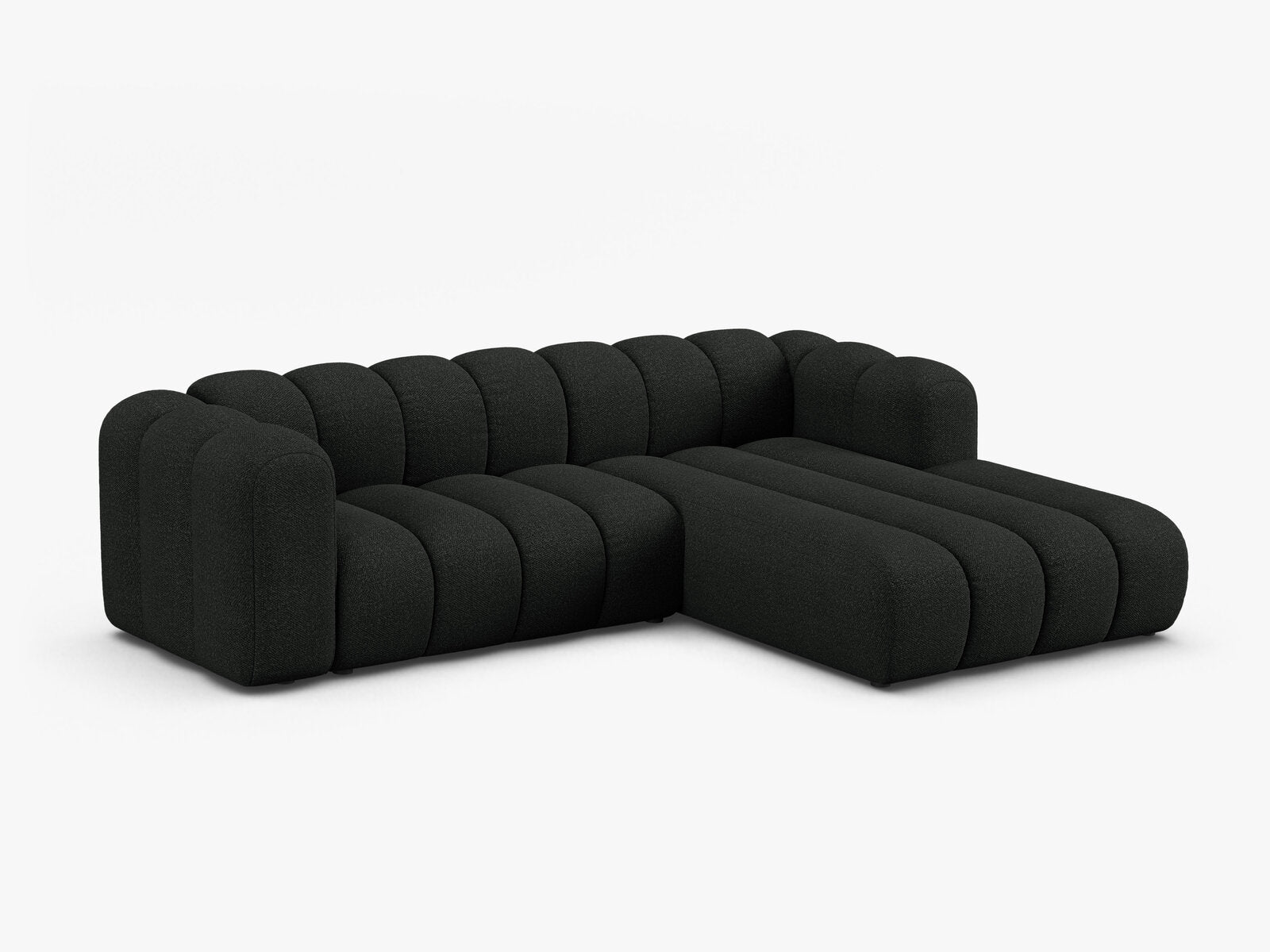 Micadoni Modulares Ecksofa Lupine 4-Sitzer mittelgroß Rechts Boucle Baloo Schwarz