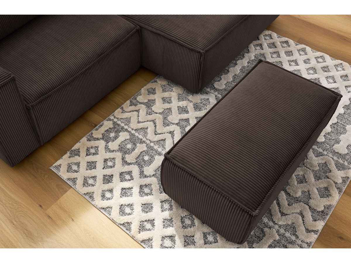 Bobochic Nihad Ecksofa mit Pouf Cordsamt Braun Ecke rechts