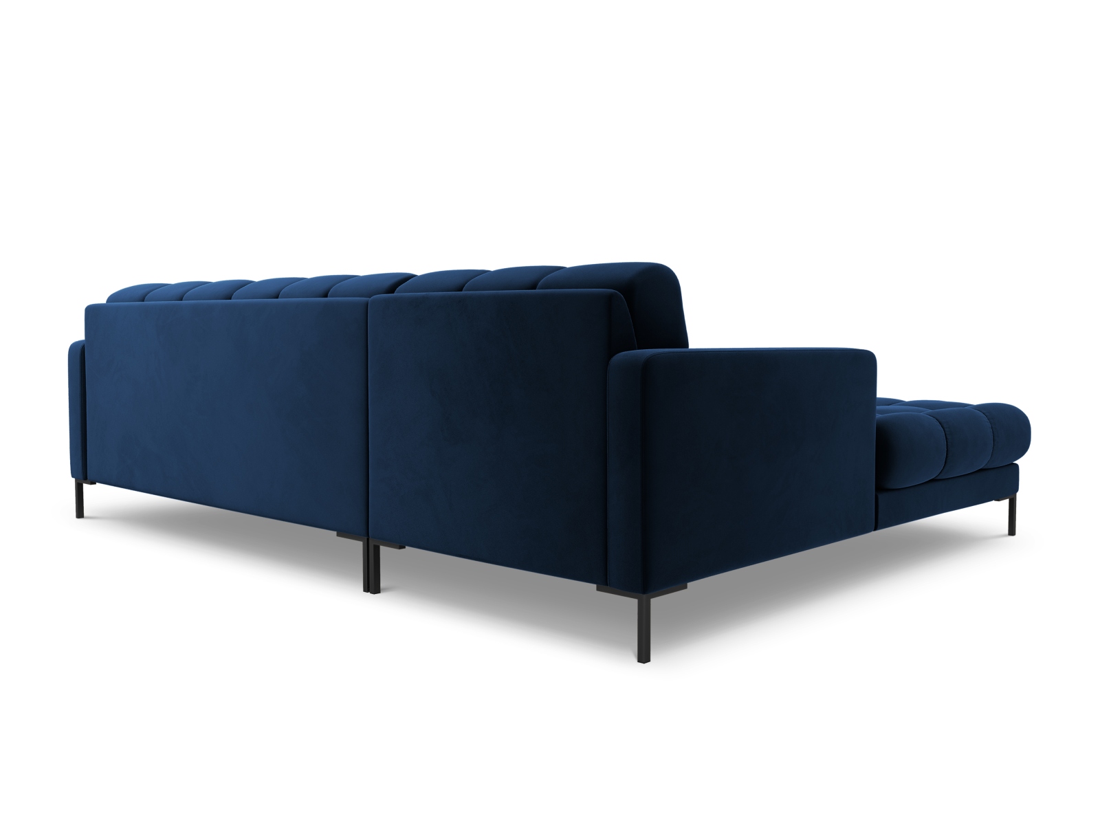 Cosmopolitan Design Ecksofa Bali 5-Sitzer Samt Bluvel Königsblau Links Beine Schwarzes Metall