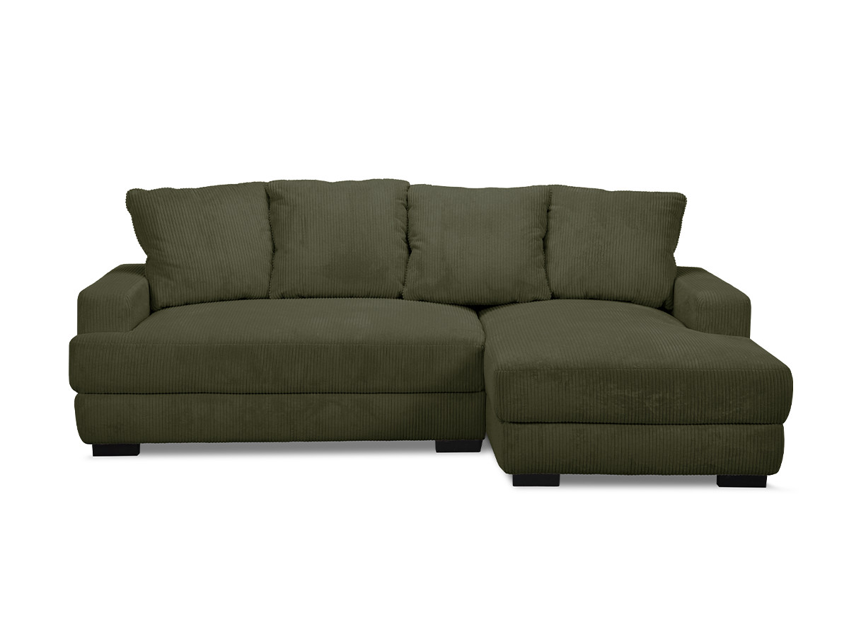 Bobochic Campi Ecksofa mit Schlaffunktion und Bettkasten Cordsamt Grün Ecke rechts