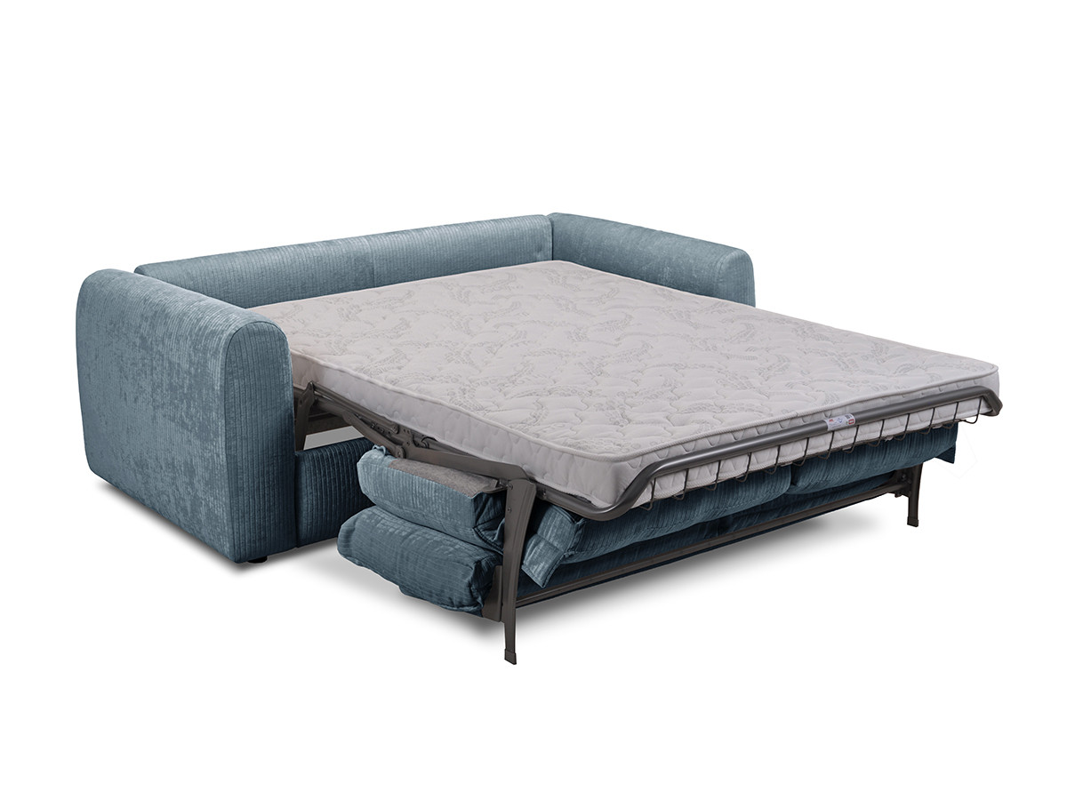 Bobochic Archi Schlafsofa 3-Sitzer Cordsamt Blau, Liegefläche 160 × 190 cm