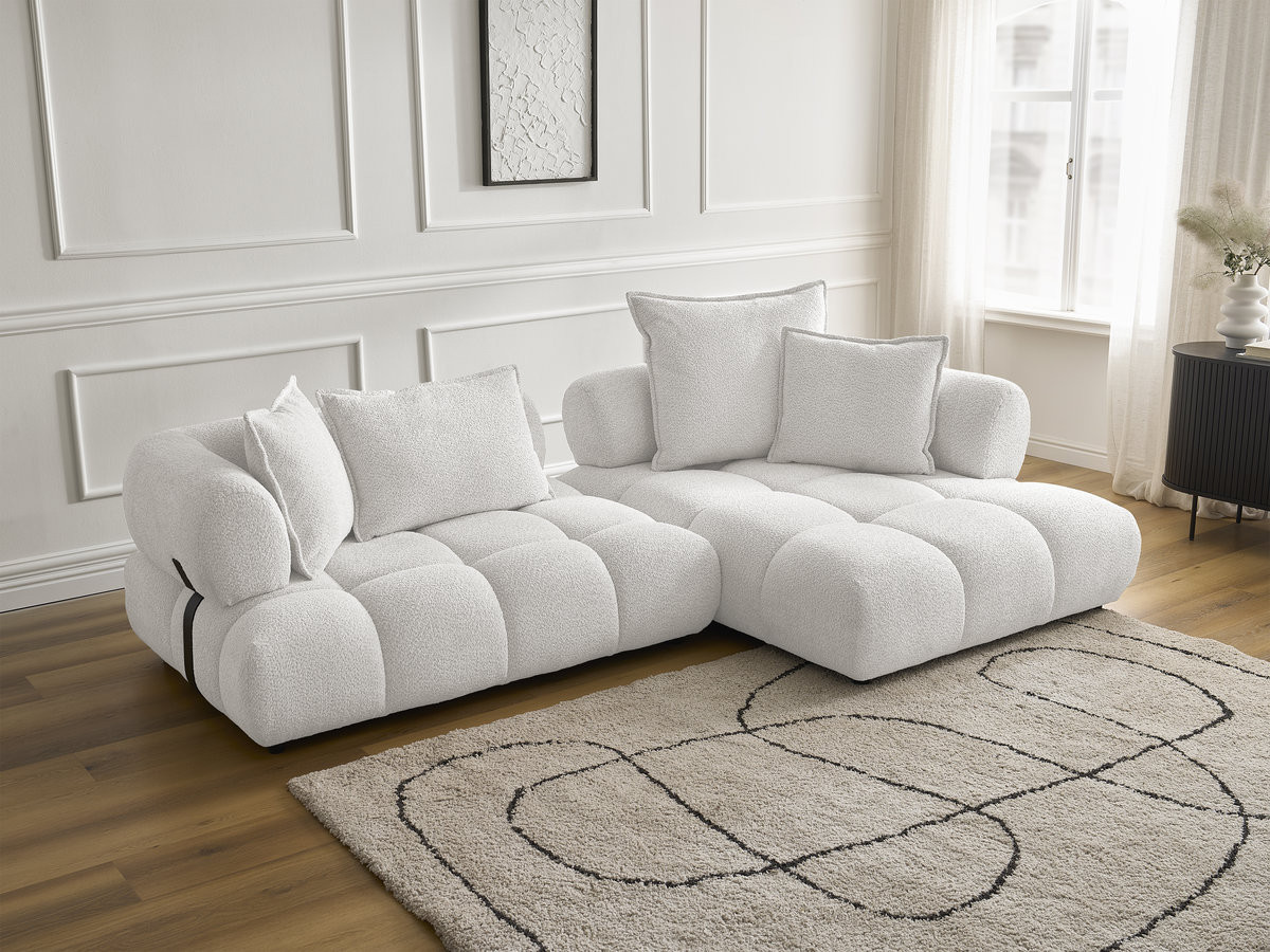 Bobochic Alya Ecksofa Bouclé-Stoff Weiß Ecke rechts